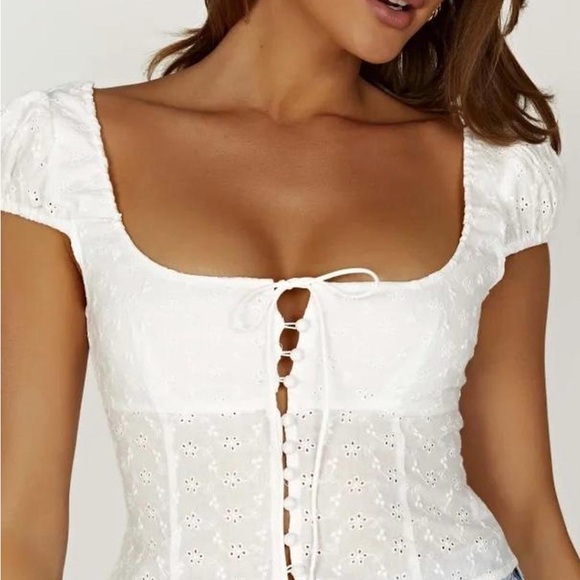 White Eyelet Lace-Up Top - Picture 1 of 3
